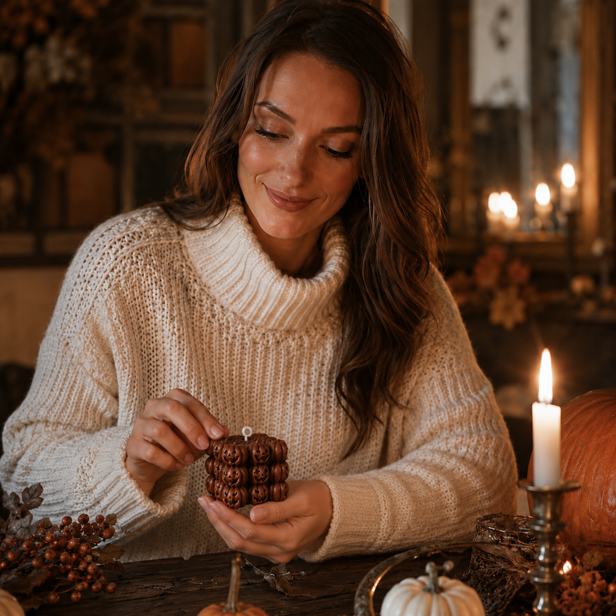 Gifts – Seasonal – Halloween : Bougie cubique citrouille d'Halloween en cire de soja - 6,5 cm dans de Pantinoshop