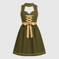 Grön dirndl för kvinnor, förkläde, snörning, bayersk stil