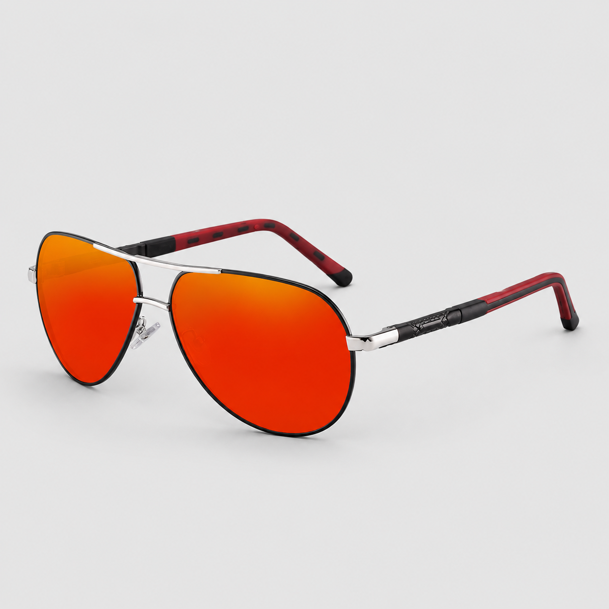 ELLA : Lunettes solaires homme - Polarisées, monture alu, style rétro dans Argent-rouge avec verres miroir rouge-orange de Jeecey.nl