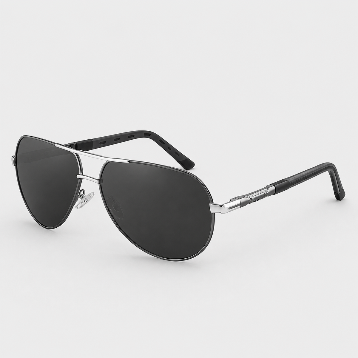 ELLA : Lunettes solaires homme - Polarisées, monture alu, style rétro dans Argent-noir avec verres gris foncé de Jeecey.nl