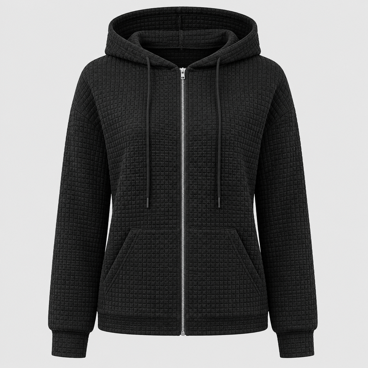 AW - Womens - Hoodie : Sweat à capuche zippé pour femme avec cordon de serrage et poches - Confortable dans Noir de Loranza