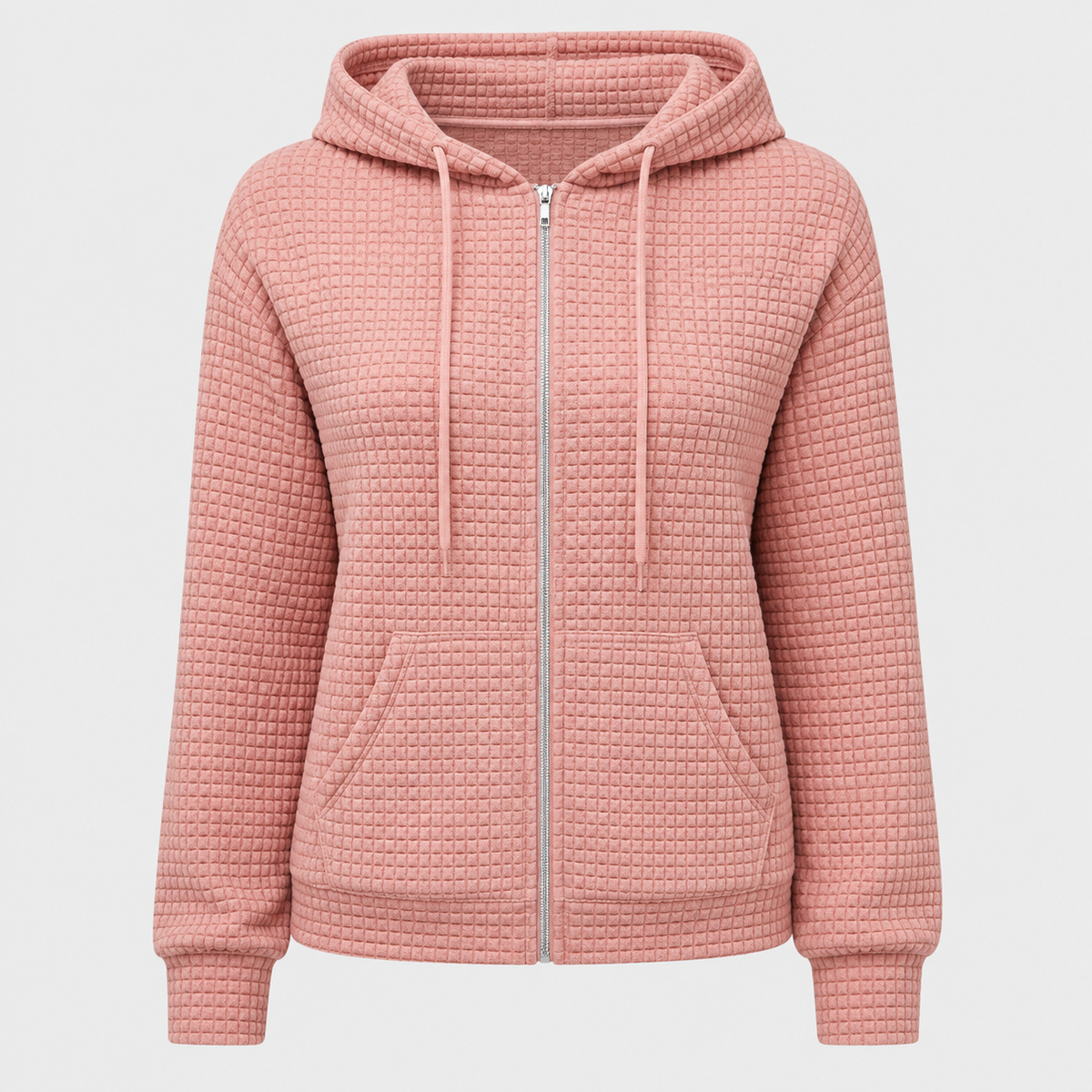 AW - Womens - Hoodie : Sweat à capuche zippé pour femme avec cordon de serrage et poches - Confortable dans Rose de Loranza