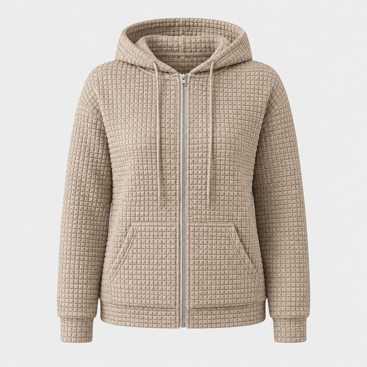 AW - Womens - Hoodie : Sweat à capuche zippé pour femme avec cordon de serrage et poches - Confortable dans Kaki de Loranza