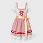 Robe traditionnelle pour femme Rose avec Corset, Tablier et Détails en dentelle
