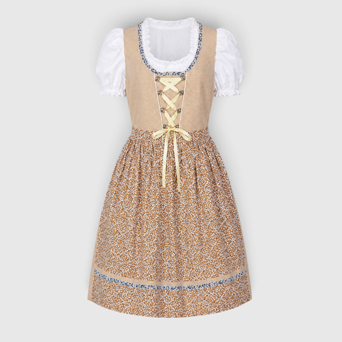 Gifts – Seasonal – Oktoberfest : Robe Dirndl Traditionnelle Femme Marron avec Chemisier en Dentelle et Tablier dans Marron de Steiner-boutique
