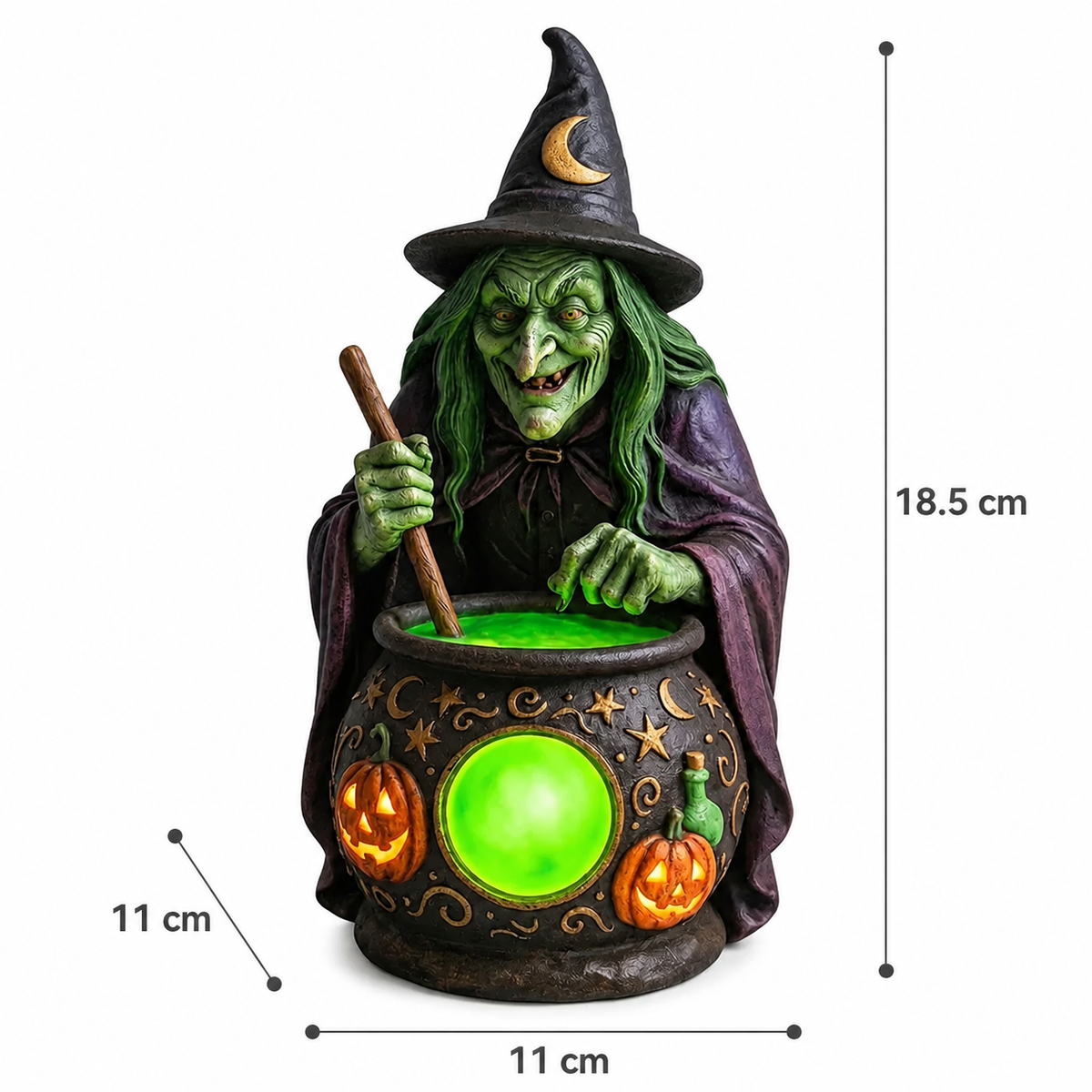 Lampe de Table Chaudron de Sorcière en Résine avec LED Vert Néon