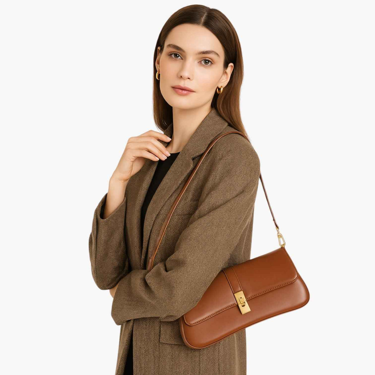 Bags : Sac Baguette Femme en Cuir Véritable Noir de Luxe, Élégant et Compact dans de Marche Lino