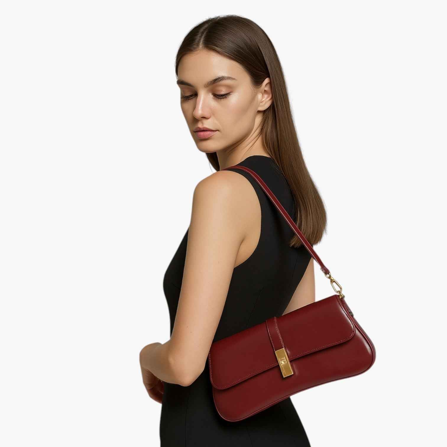 Bags : Sac Baguette Femme en Cuir Véritable Noir de Luxe, Élégant et Compact dans de Marche Lino