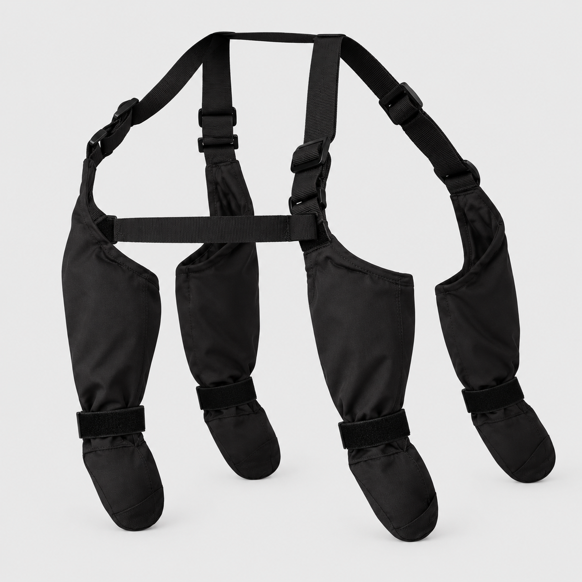 Bottes chien intégrales noires avec harnais dorsal ajustable