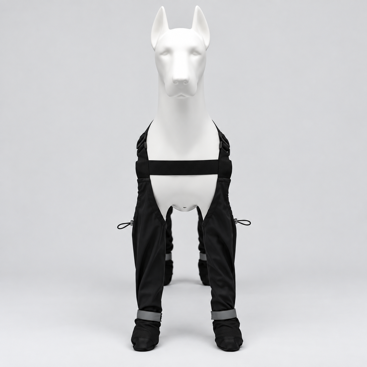Bottes chien intégrales noires avec harnais dorsal ajustable