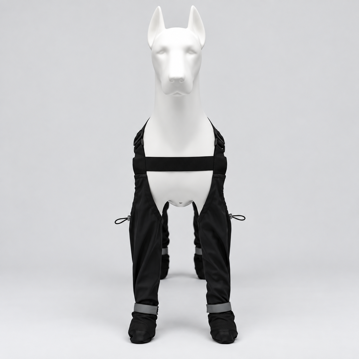 Bottes chien intégrales noires avec harnais dorsal ajustable
