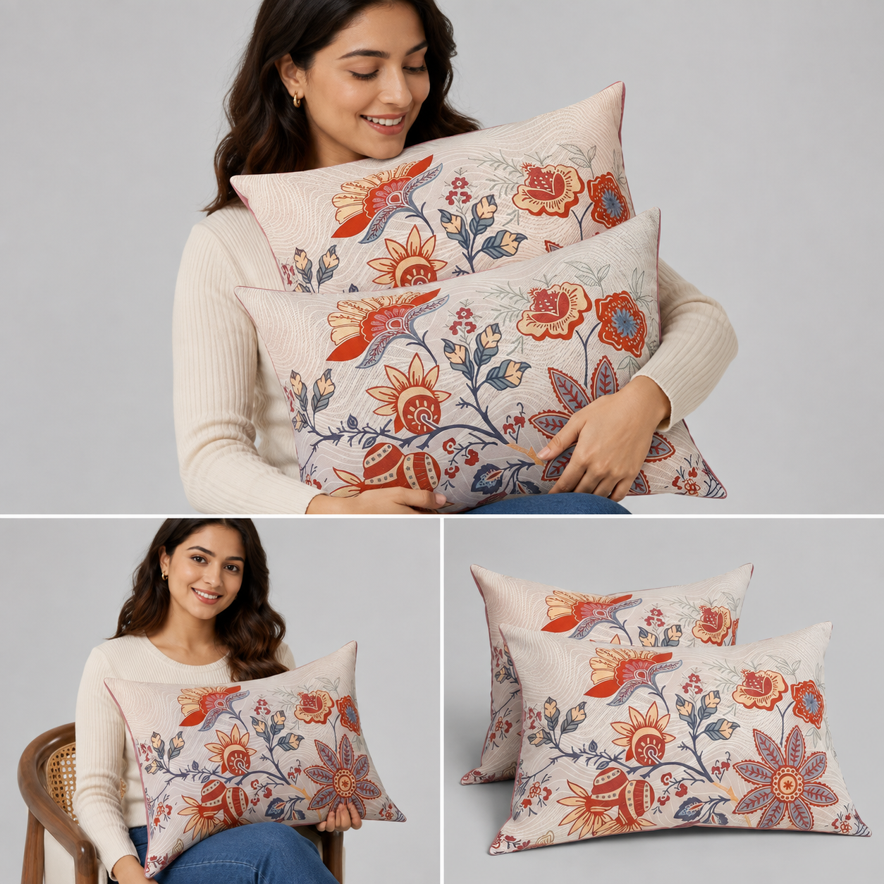 Taies d'oreiller Coton Fleuries Bohèmes Rustiques - Lot de 2
