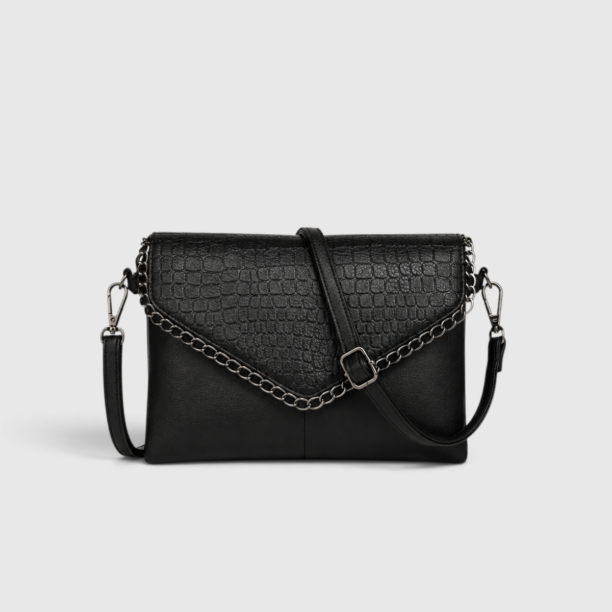 Crossbody Bag : Sac Bandoulière Noir avec Détail Chaîne – Élégant & Polyvalent dans Noir de Marche Lino