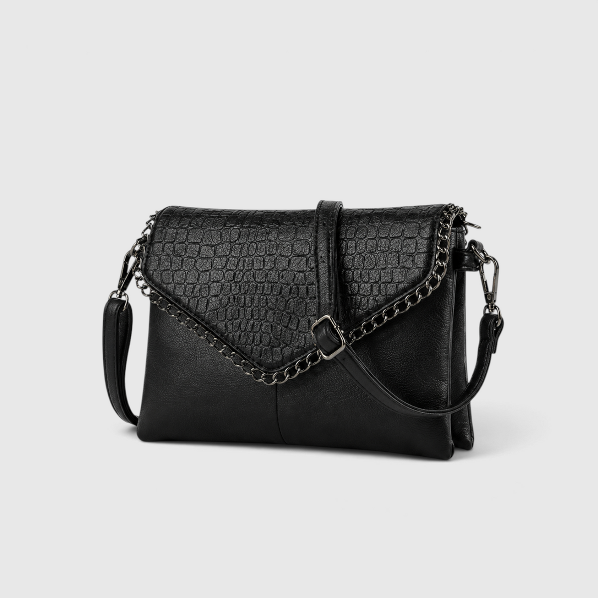 Crossbody Bag : Sac Bandoulière Noir avec Détail Chaîne – Élégant & Polyvalent dans de Marche Lino