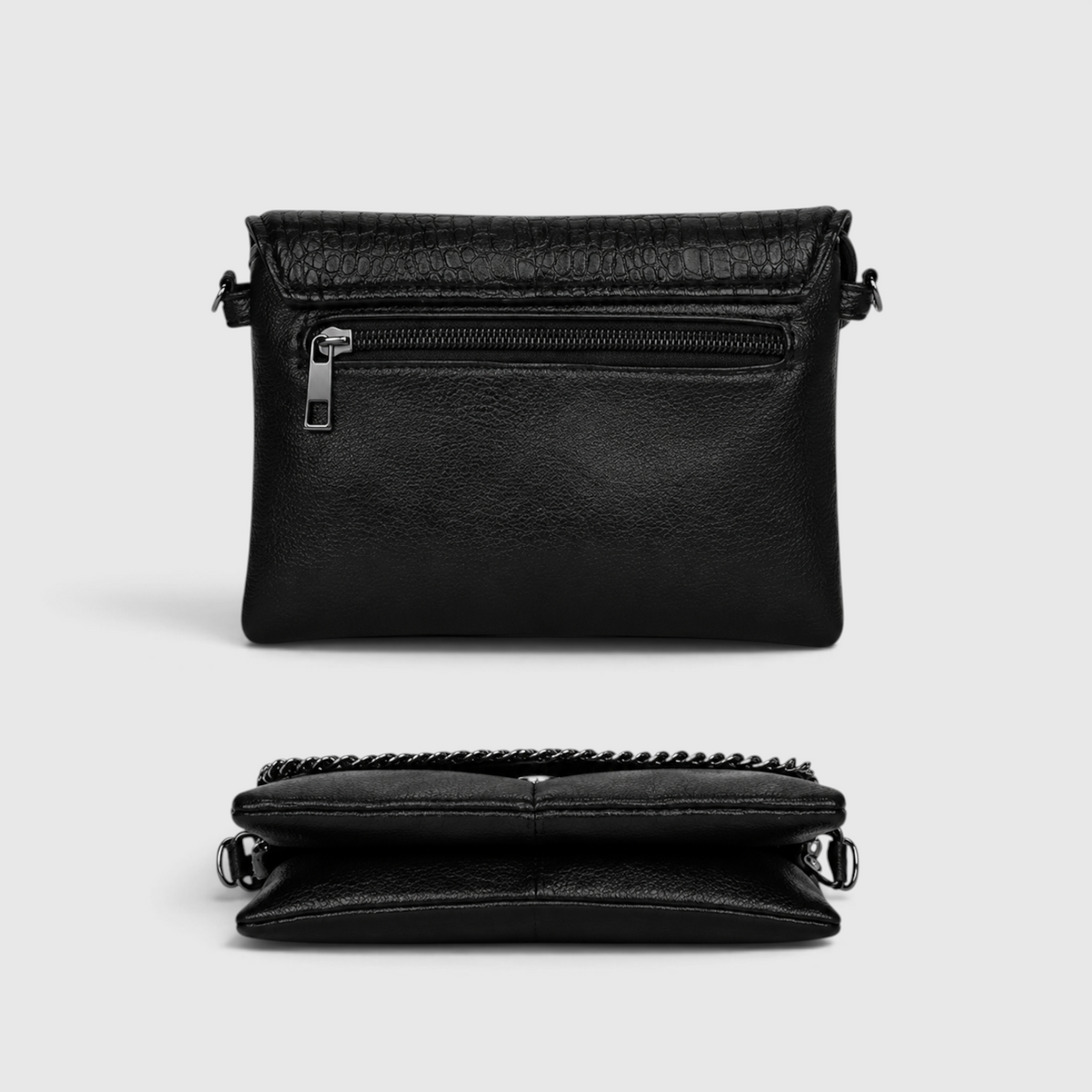 Crossbody Bag : Sac Bandoulière Noir avec Détail Chaîne – Élégant & Polyvalent dans de Marche Lino