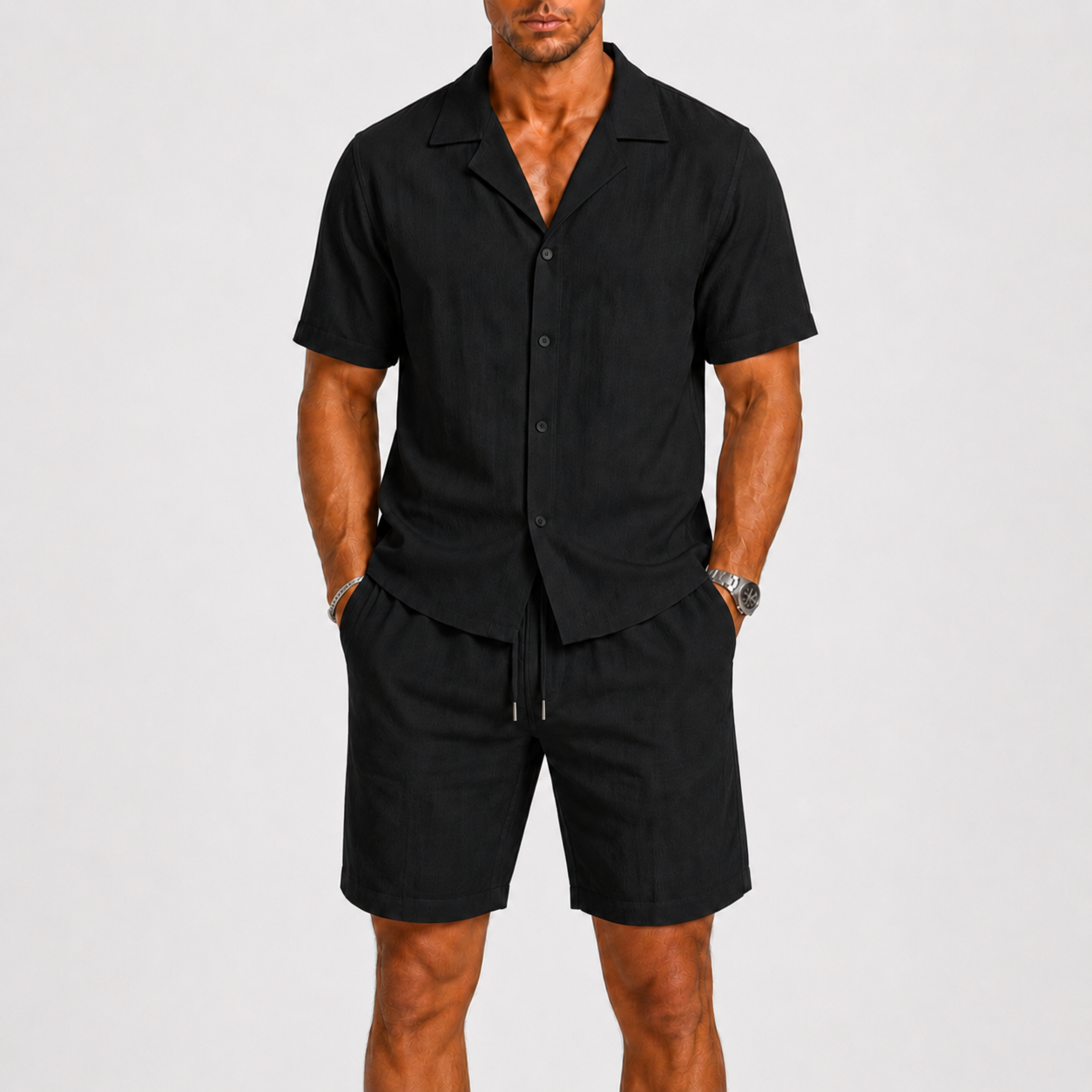 Sets : Ensemble en Lin pour Homme Élégance Estivale Décontractée dans Néron de Marche Lino