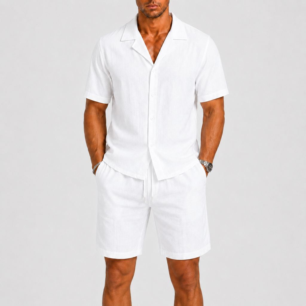 Sets : Ensemble en Lin pour Homme Élégance Estivale Décontractée dans Blanc de Marche Lino