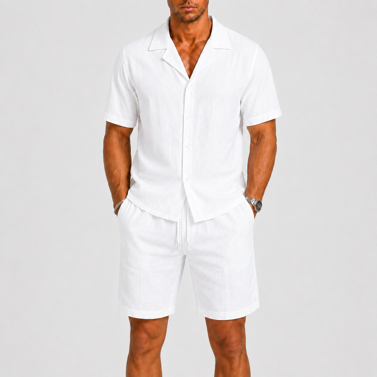 Sets : Ensemble en Lin pour Homme Élégance Estivale Décontractée dans Blanc de Marche Lino