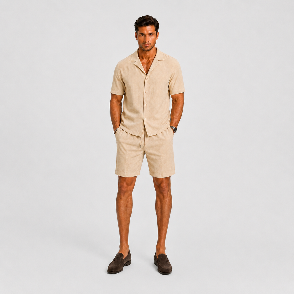 Sets : Ensemble en Lin pour Homme Élégance Estivale Décontractée dans de Marche Lino