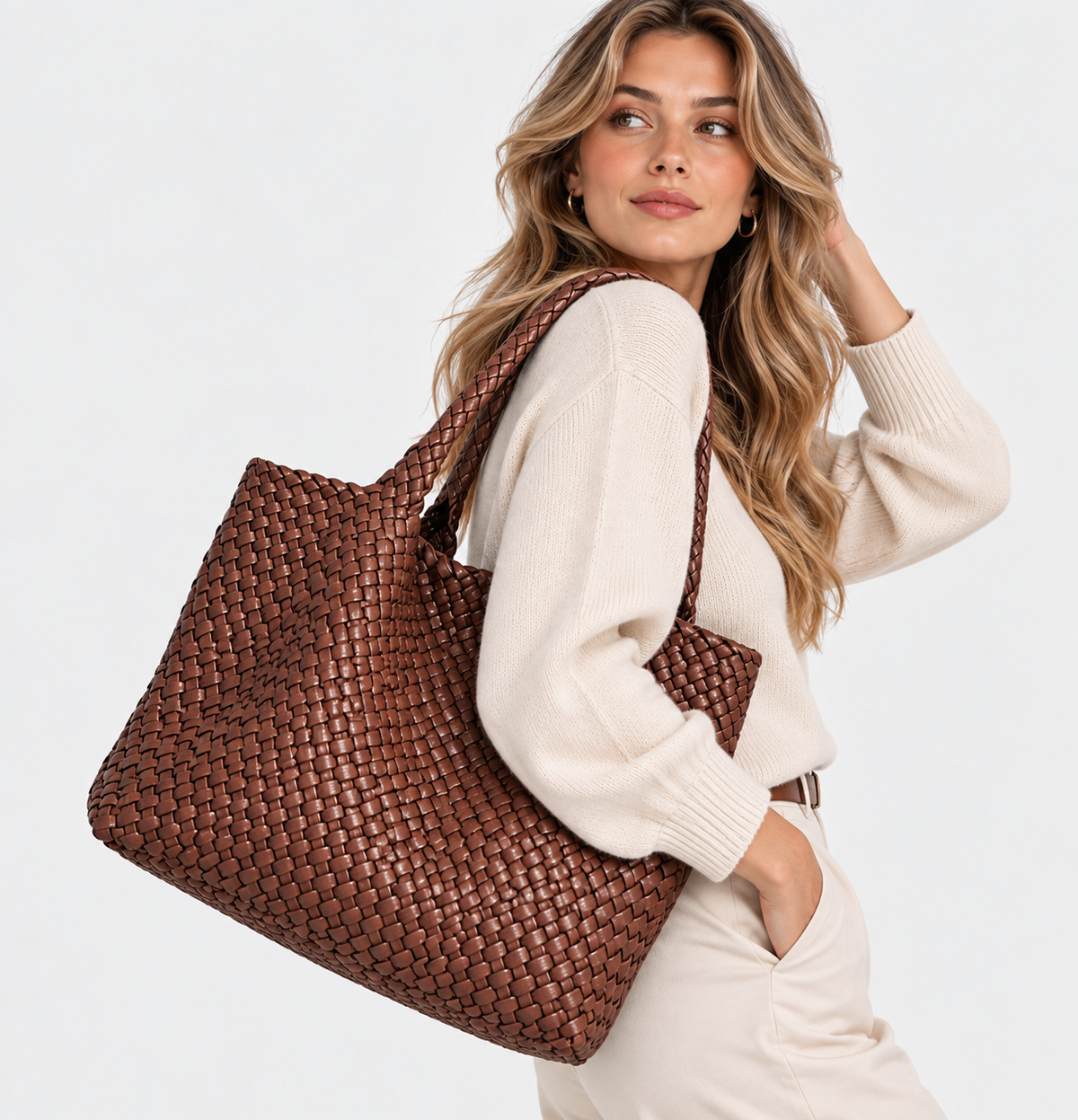 Tote Bag : Sac Cabas Tissé – Sac à Main de Luxe au Design Spacieux dans de Marche Lino