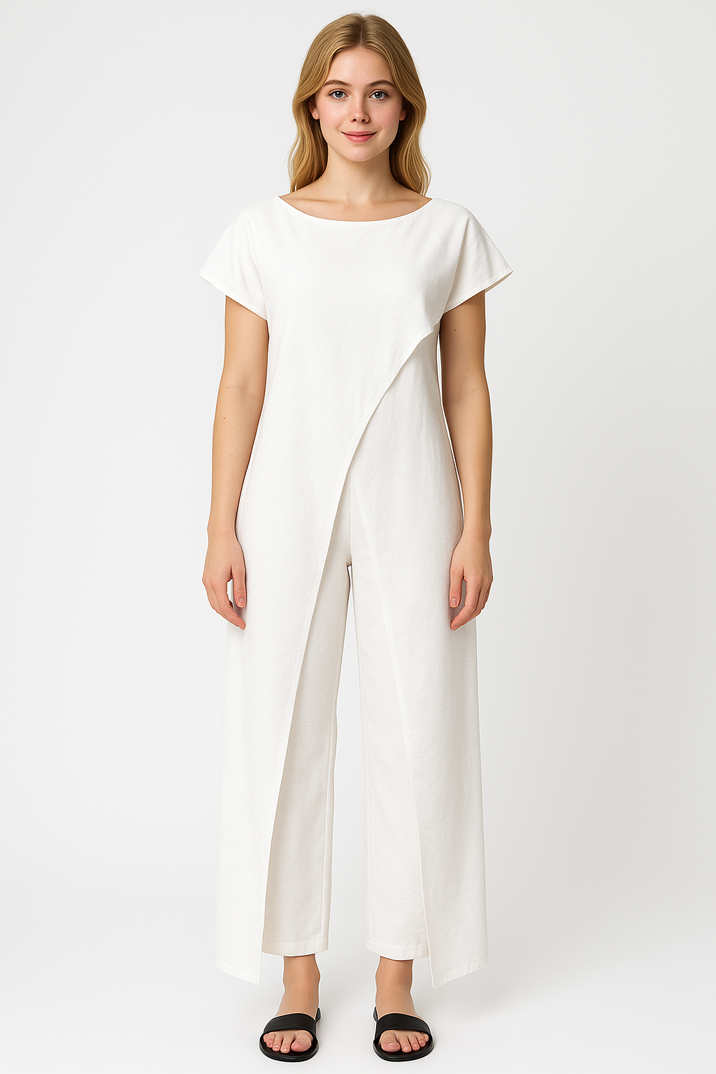 Ensemble Élégant pour Femme avec Top Crop et Pantalon Taille Haute - Tenue d'Été Décontractée