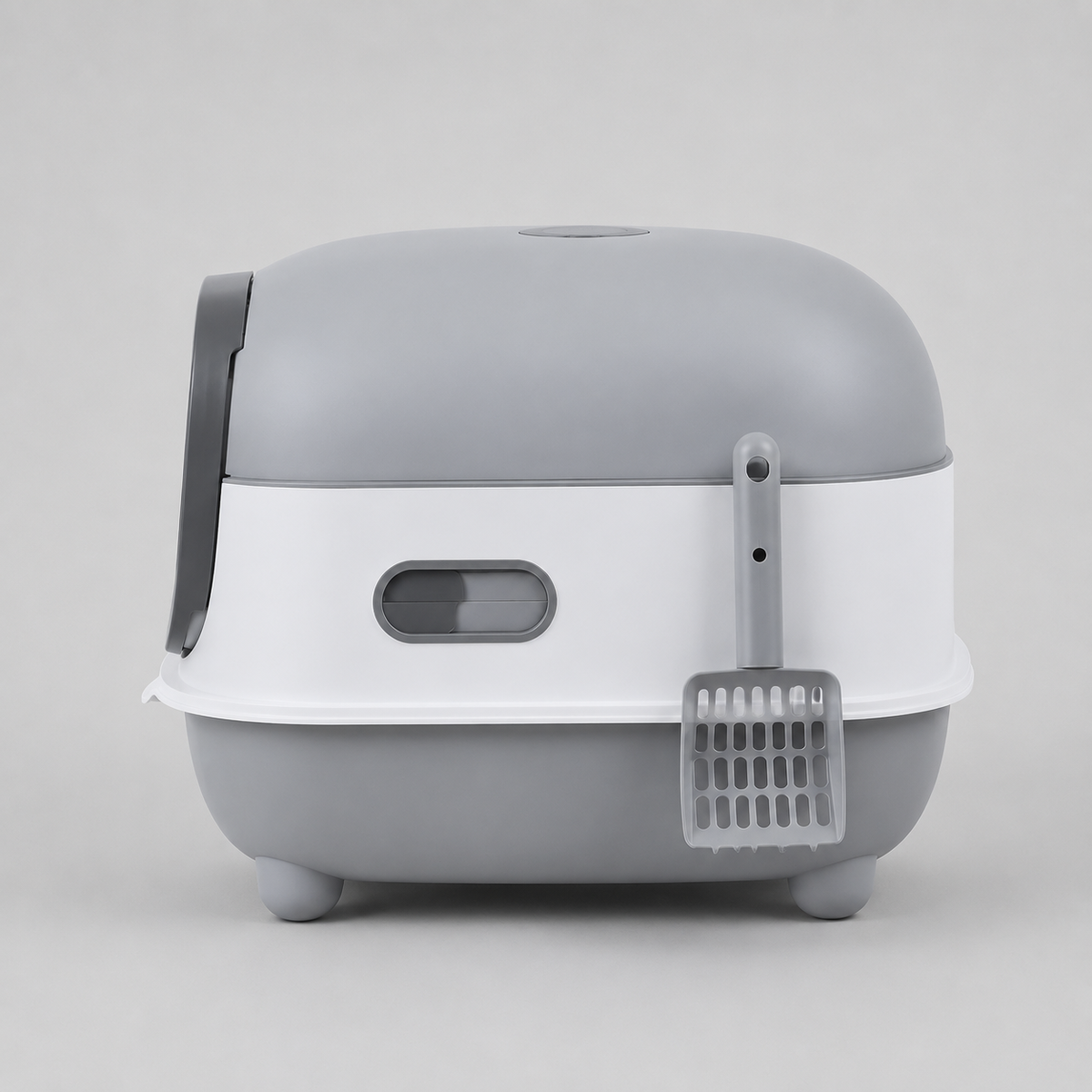 Maison de toilette XXL pour chat, Gris clair, design clos, avec