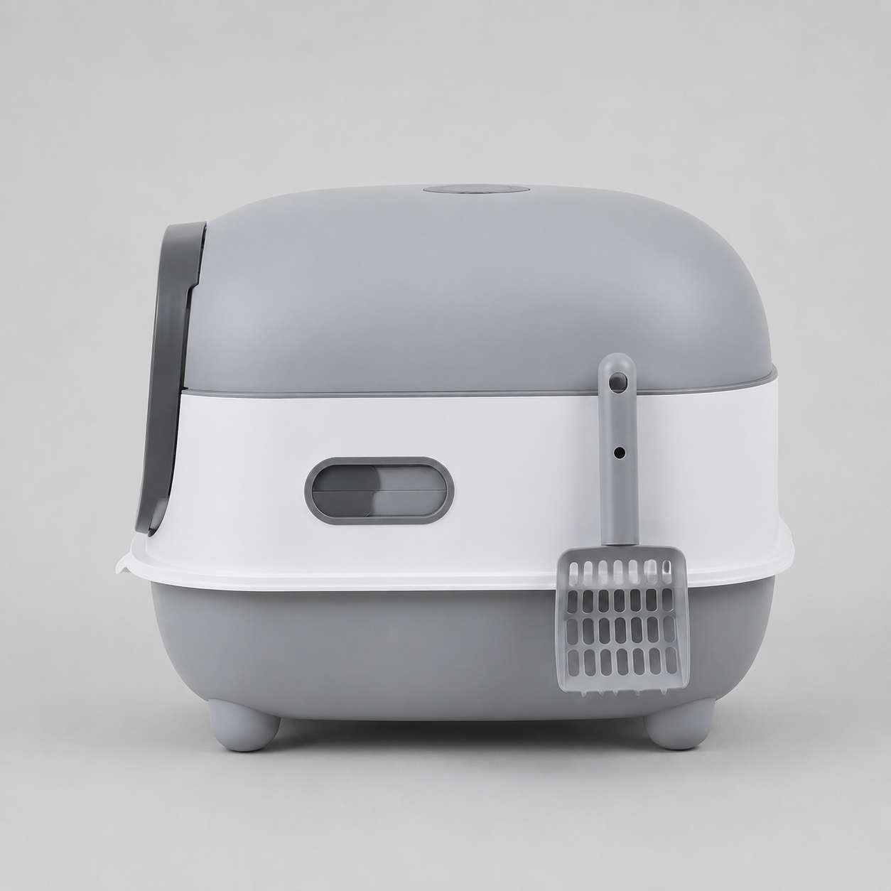 Maison de toilette XXL pour chat, Gris clair, design clos, avec