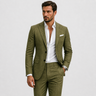 Suits : Costume Homme 2 Pièces Coupe Ajustée en Polyester – Blazer & Pantalon Élégant dans Vert olive de Marche Lino