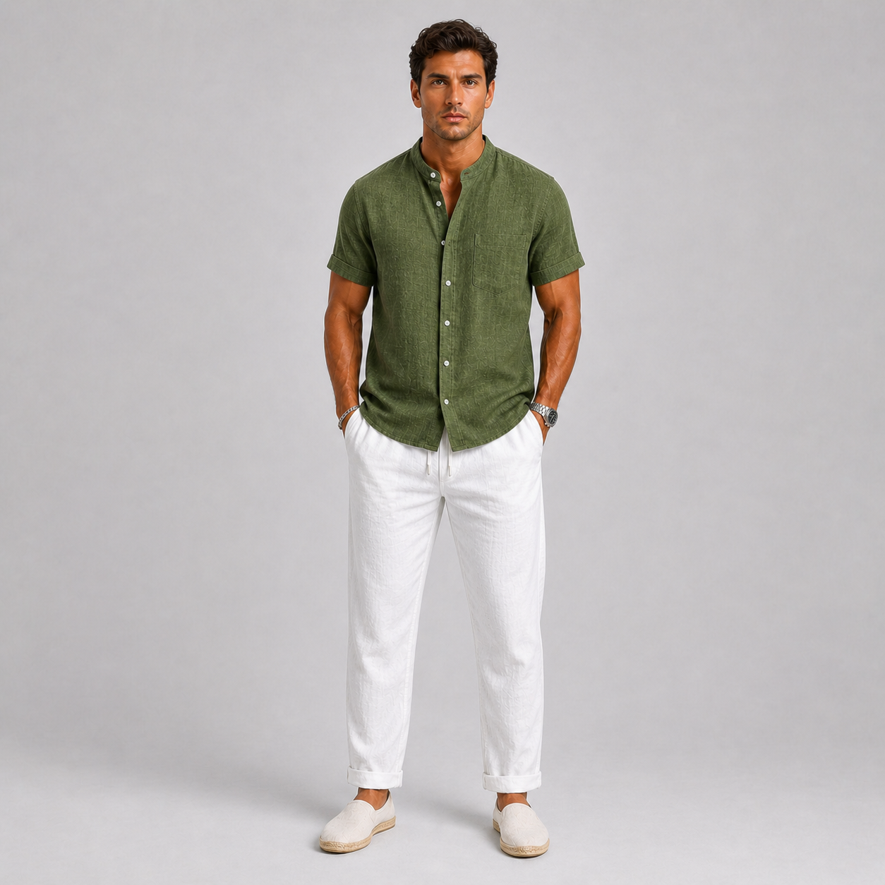 Ensemble en Lin pour Homme Chemise et Pantalon Style Estival Léger