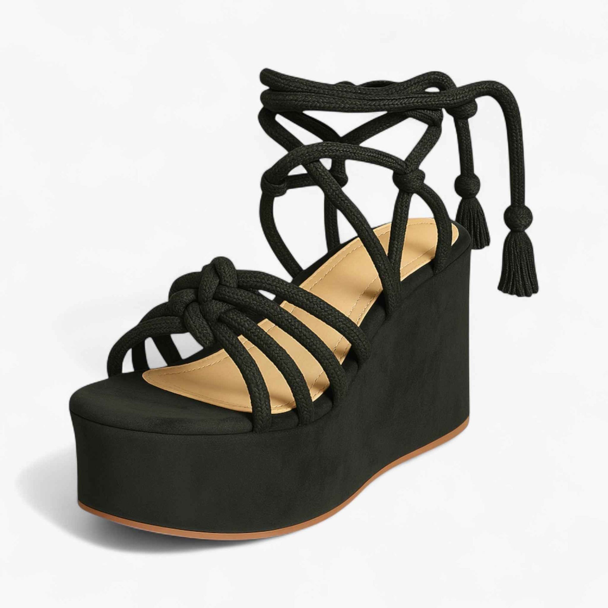 Sandales à Lacets Femme en Cuir Noir - Confortables et Élégantes