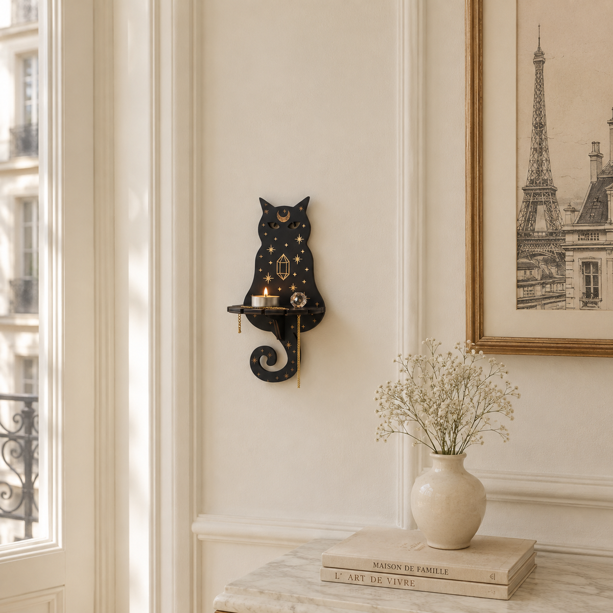 Gifts – Seasonal – Halloween : Support mural en bois pour bougies avec motif mystique - Étagère murale décorative pour bougies dans de Pantinoshop