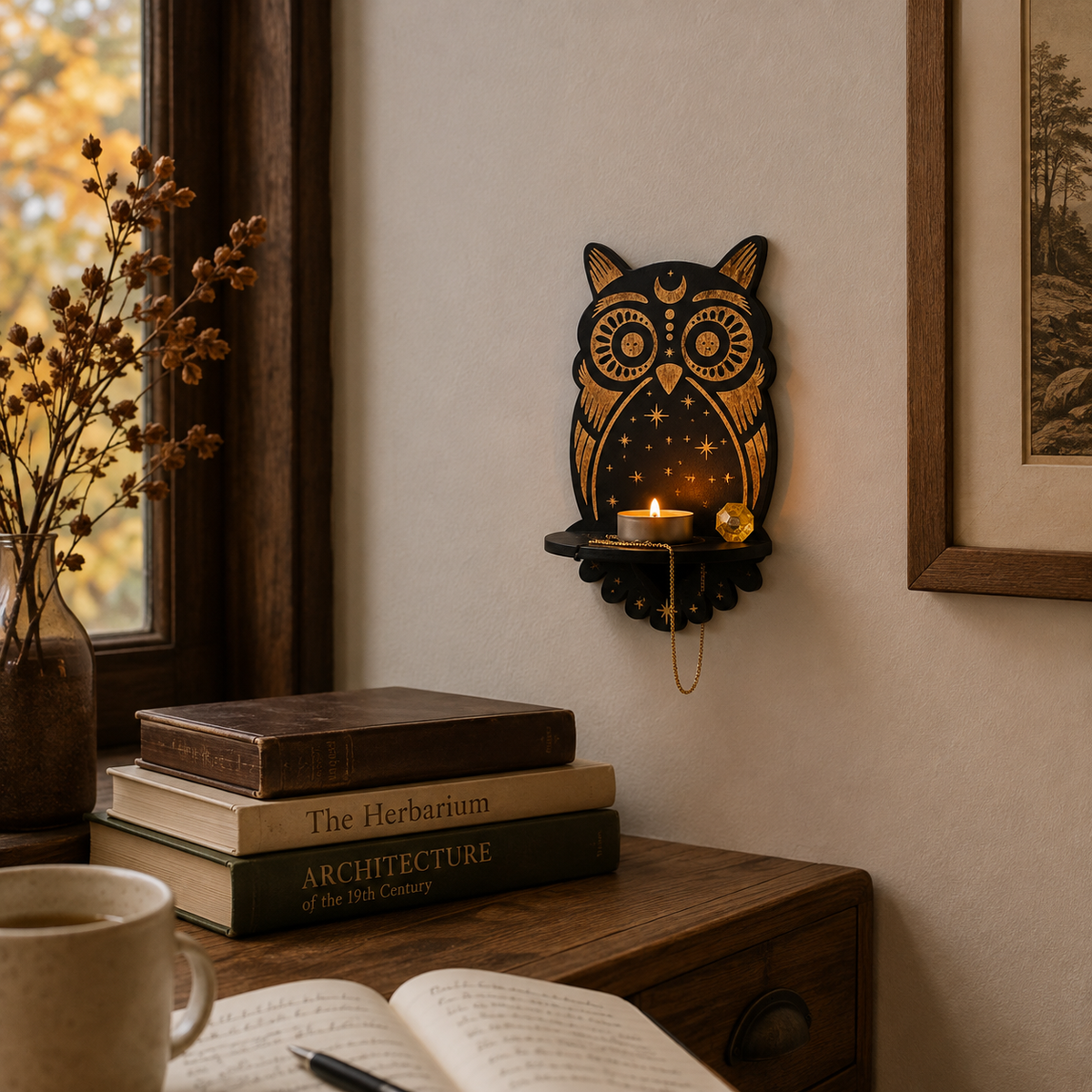 Gifts – Seasonal – Halloween : Support mural en bois pour bougies avec motif mystique - Étagère murale décorative pour bougies dans de Pantinoshop