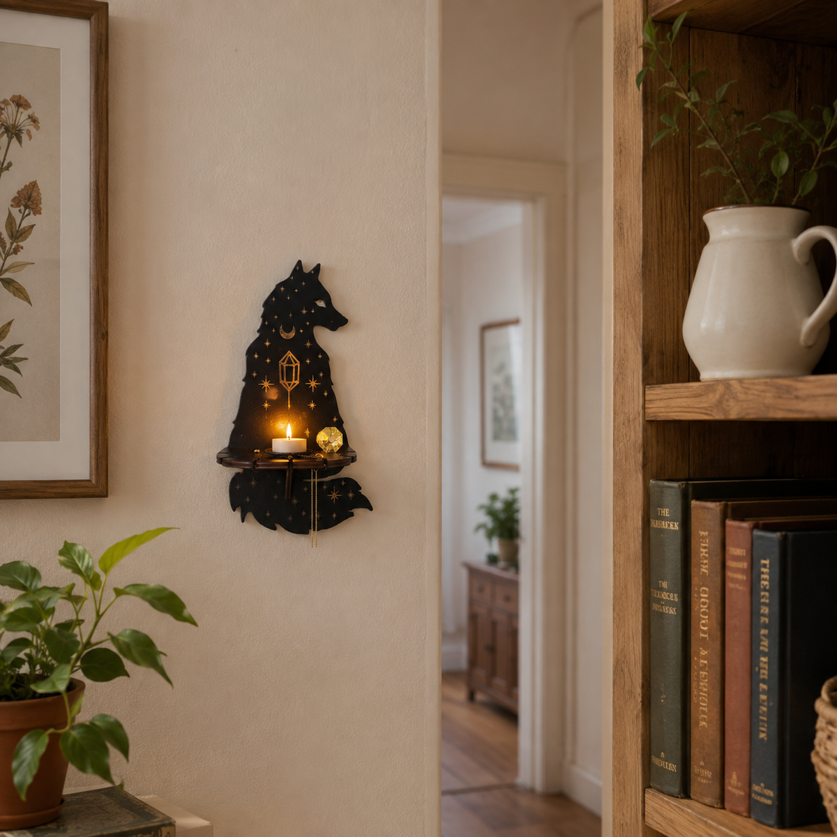 Gifts – Seasonal – Halloween : Support mural en bois pour bougies avec motif mystique - Étagère murale décorative pour bougies dans de Pantinoshop