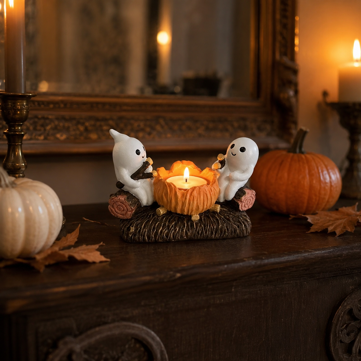 Gifts – Seasonal – Halloween : Porte-bougie Halloween Fantômes ludiques, résine, décor automnal dans de Pantinoshop