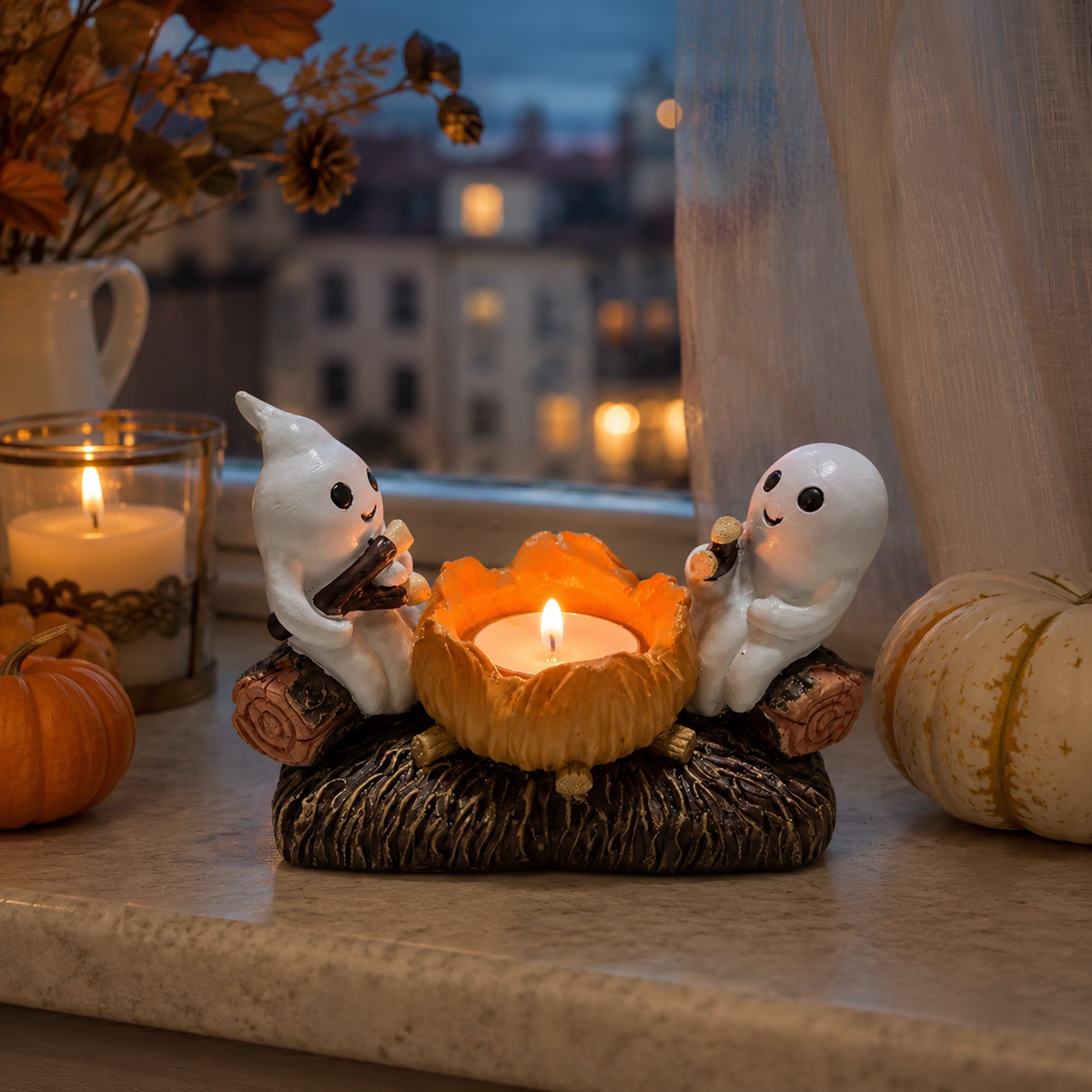 Gifts – Seasonal – Halloween : Porte-bougie Halloween Fantômes ludiques, résine, décor automnal dans de Pantinoshop