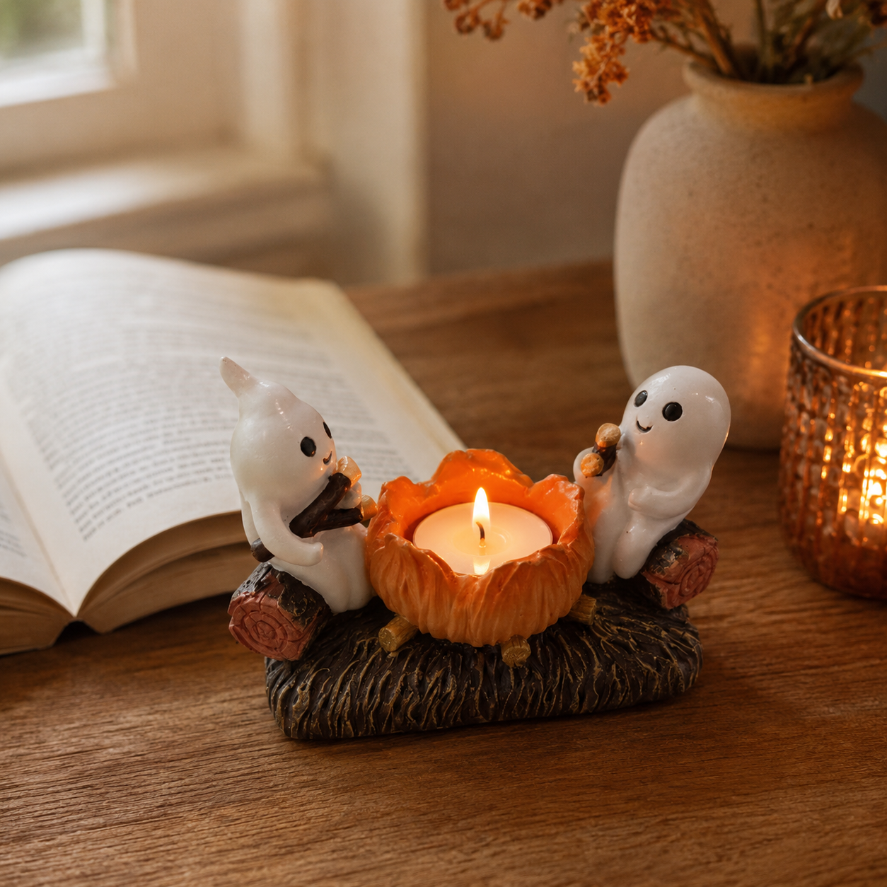 Gifts – Seasonal – Halloween : Porte-bougie Halloween Fantômes ludiques, résine, décor automnal dans de Pantinoshop
