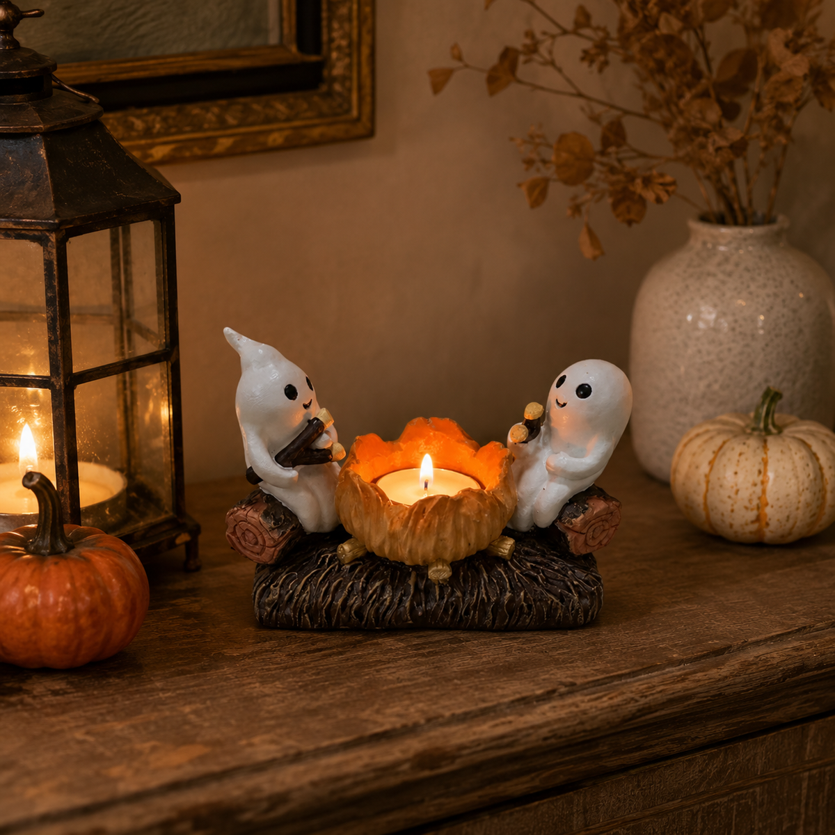 Gifts – Seasonal – Halloween : Porte-bougie Halloween Fantômes ludiques, résine, décor automnal dans de Pantinoshop