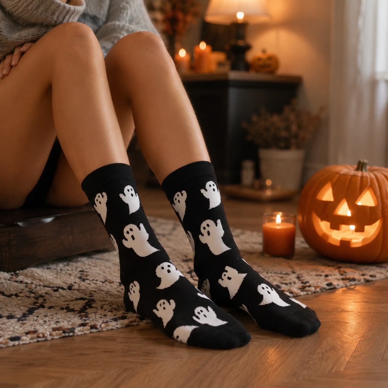 Gifts – Seasonal – Halloween : Chaussettes Halloween unisexe motif fantômes ludique - Noir & Blanc dans de Pantinoshop