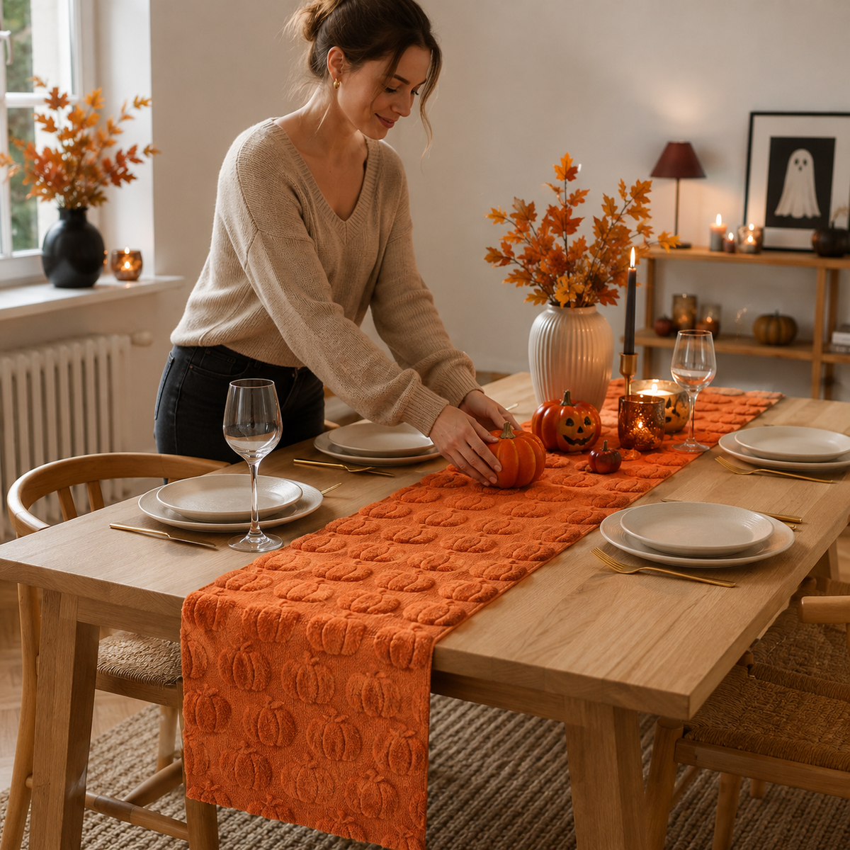 Gifts – Seasonal – Halloween : Chemin de table Halloween avec motif fantôme ou citrouille 3D - 33 × 233/275 cm dans de Pantinoshop