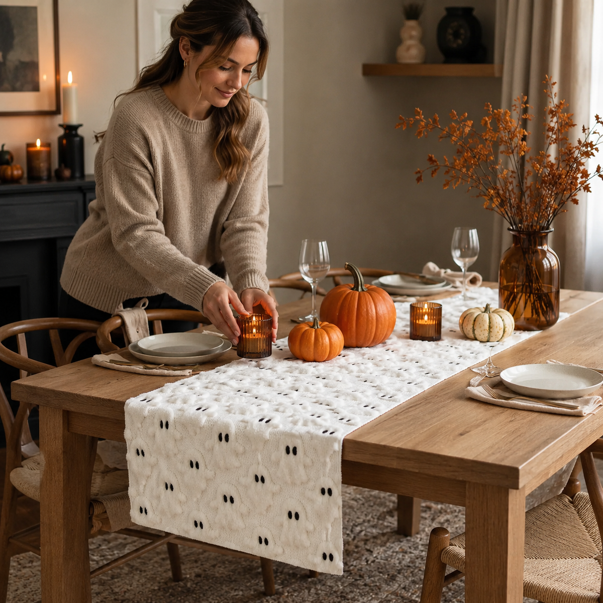 Gifts – Seasonal – Halloween : Chemin de table Halloween avec motif fantôme ou citrouille 3D - 33 × 233/275 cm dans de Pantinoshop