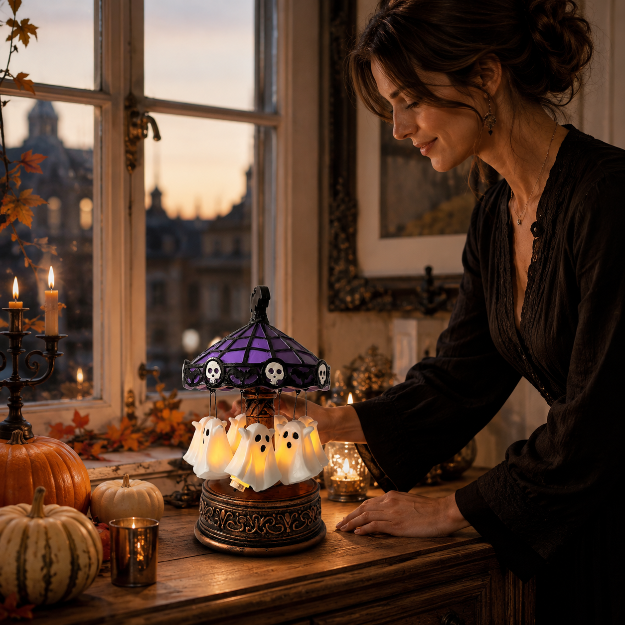 Gifts – Seasonal – Halloween : Carrousel Fantôme Lumineux Rotatif - Décoration de Table Halloween dans de Pantinoshop