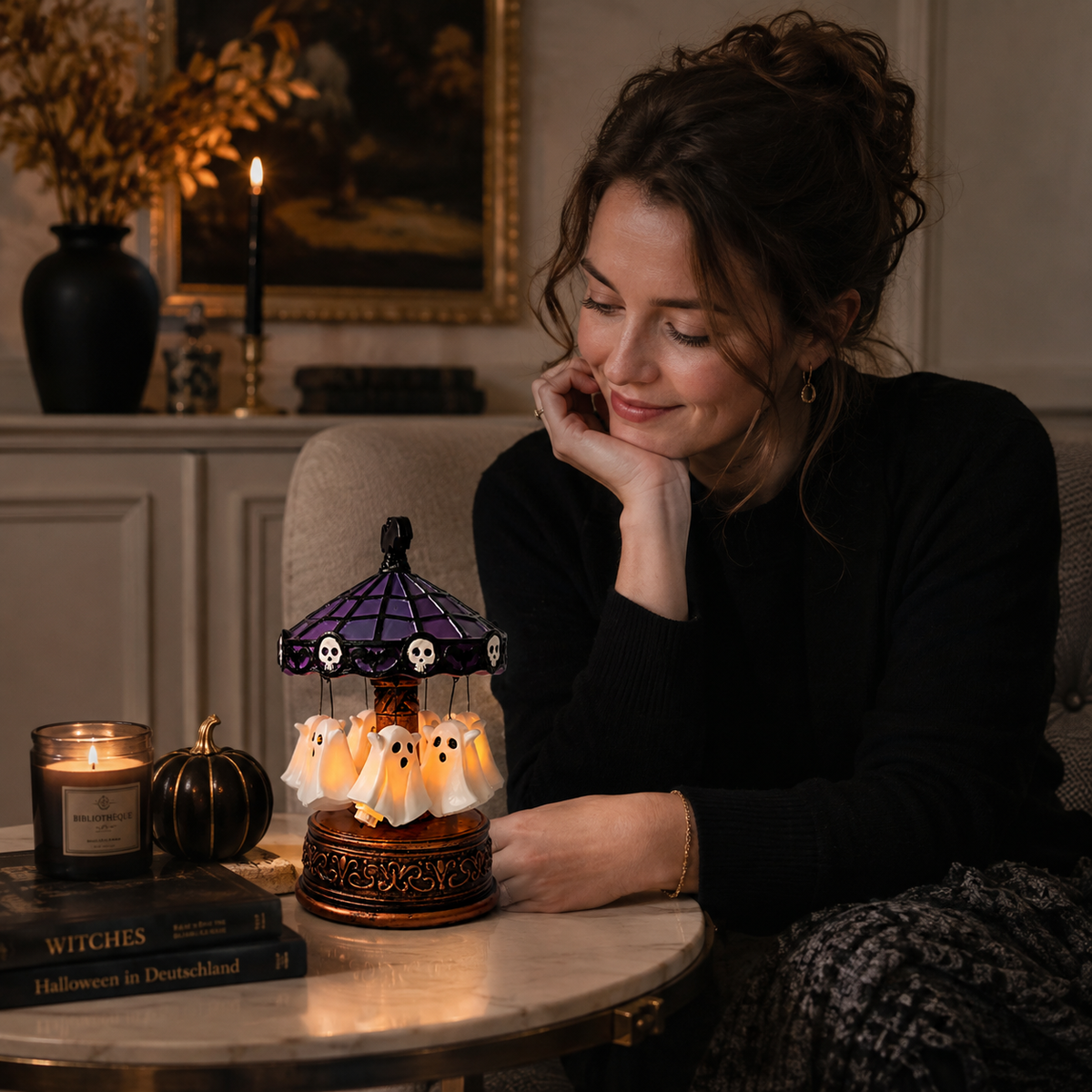 Gifts – Seasonal – Halloween : Carrousel Fantôme Lumineux Rotatif - Décoration de Table Halloween dans de Pantinoshop