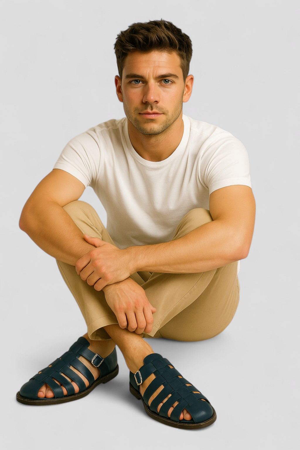 Sandales classiques noires pour hommes en cuir véritable, confortables avec boucle réglable et respirantes