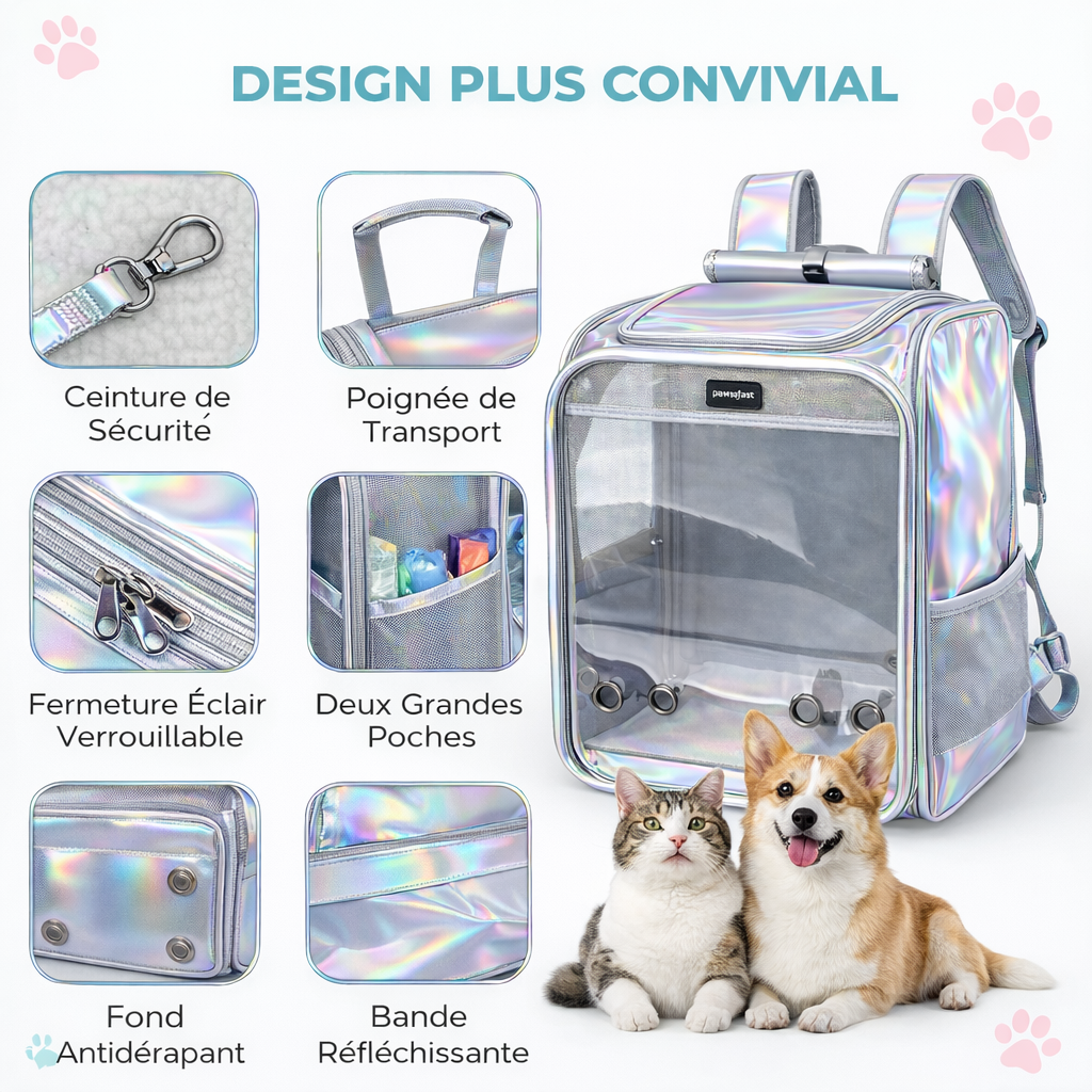 Sac à Dos de Transport Respirant pour Chat et Petit Chien jusqu'à 6.5 kg - Confort Optimal
