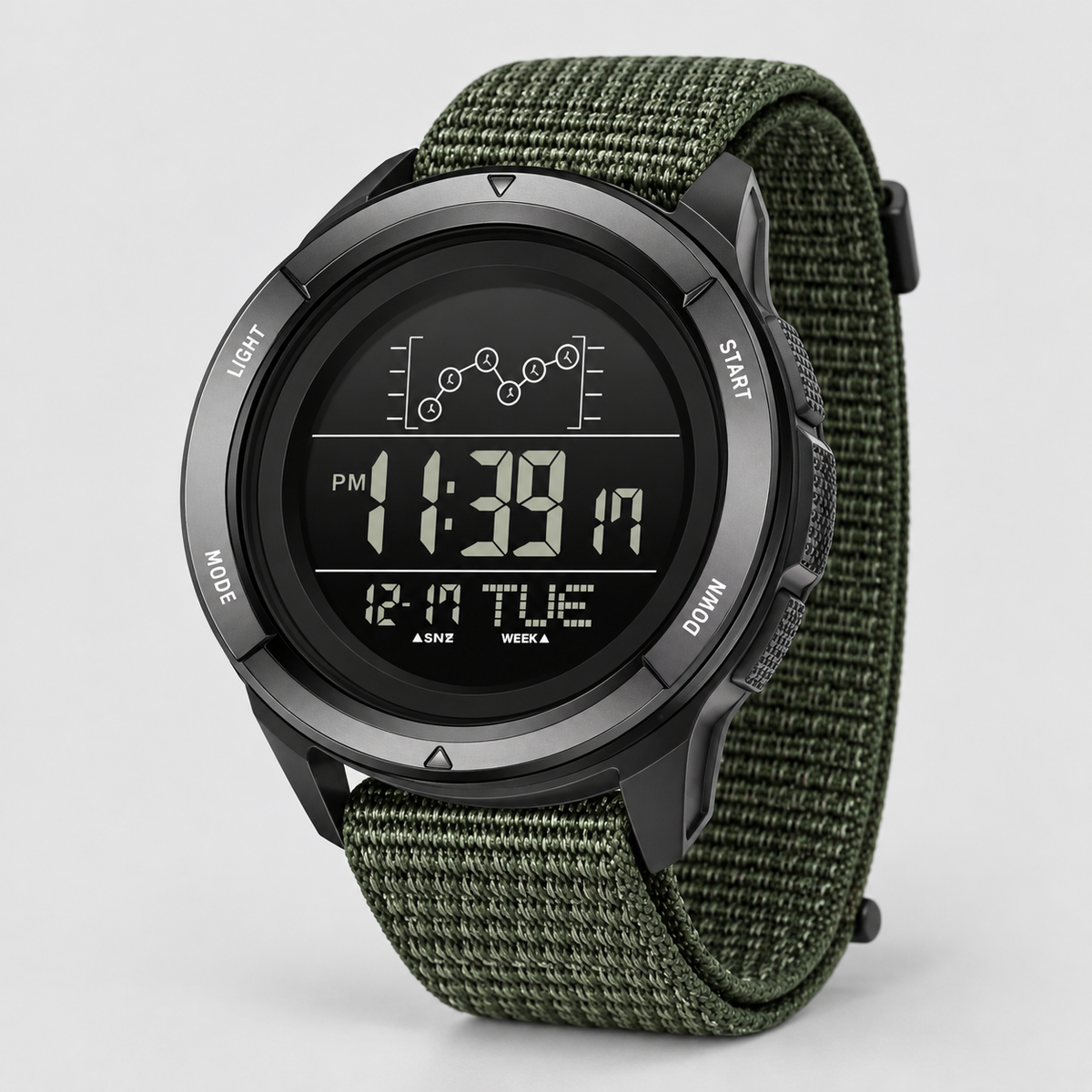 Montre numérique pour homme - Étanche, Aspect fibre de carbone & Boussole