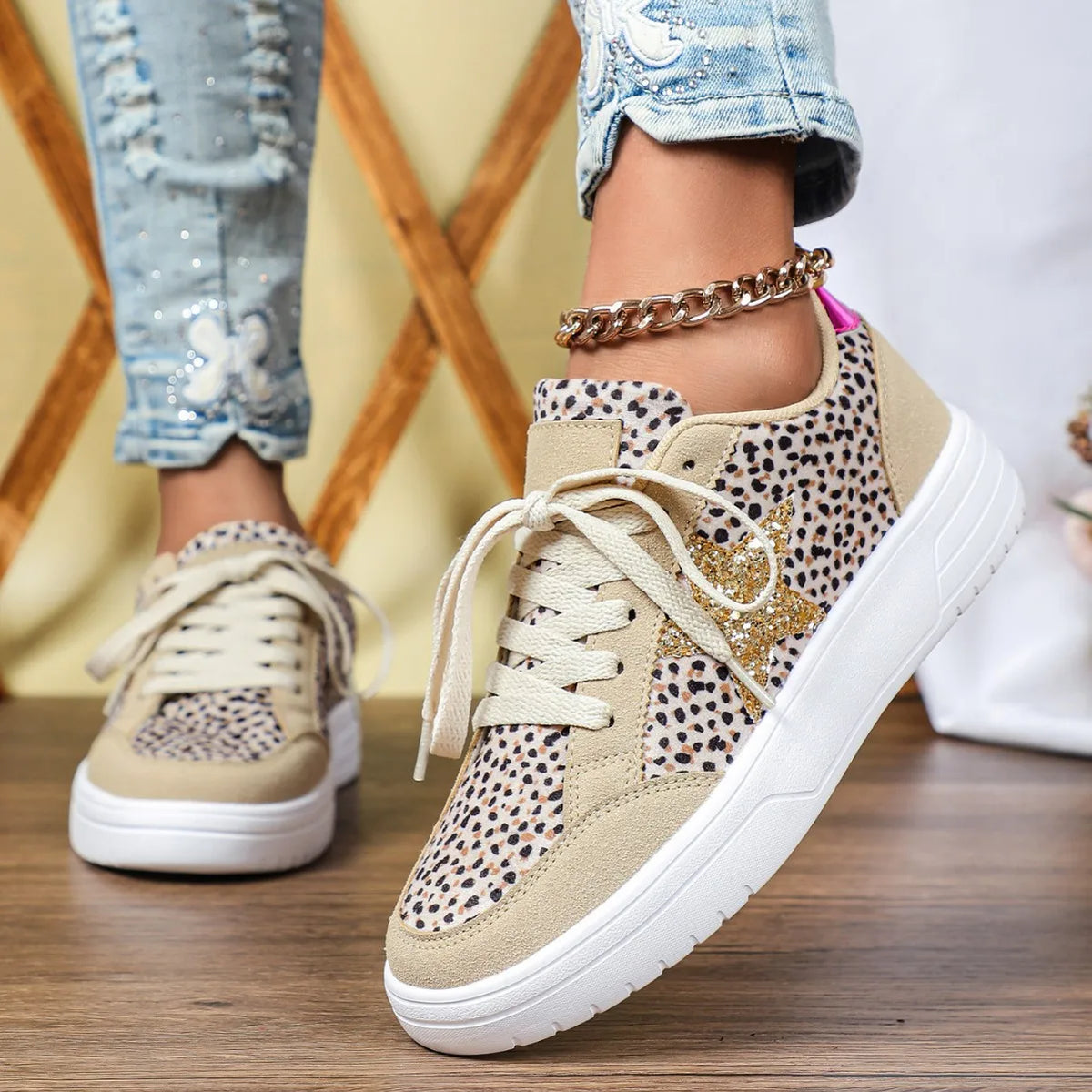 Chaussures de skateboard : Chaussure Skate Homme Tendance Imprimé Léopard dans de Marche Lino