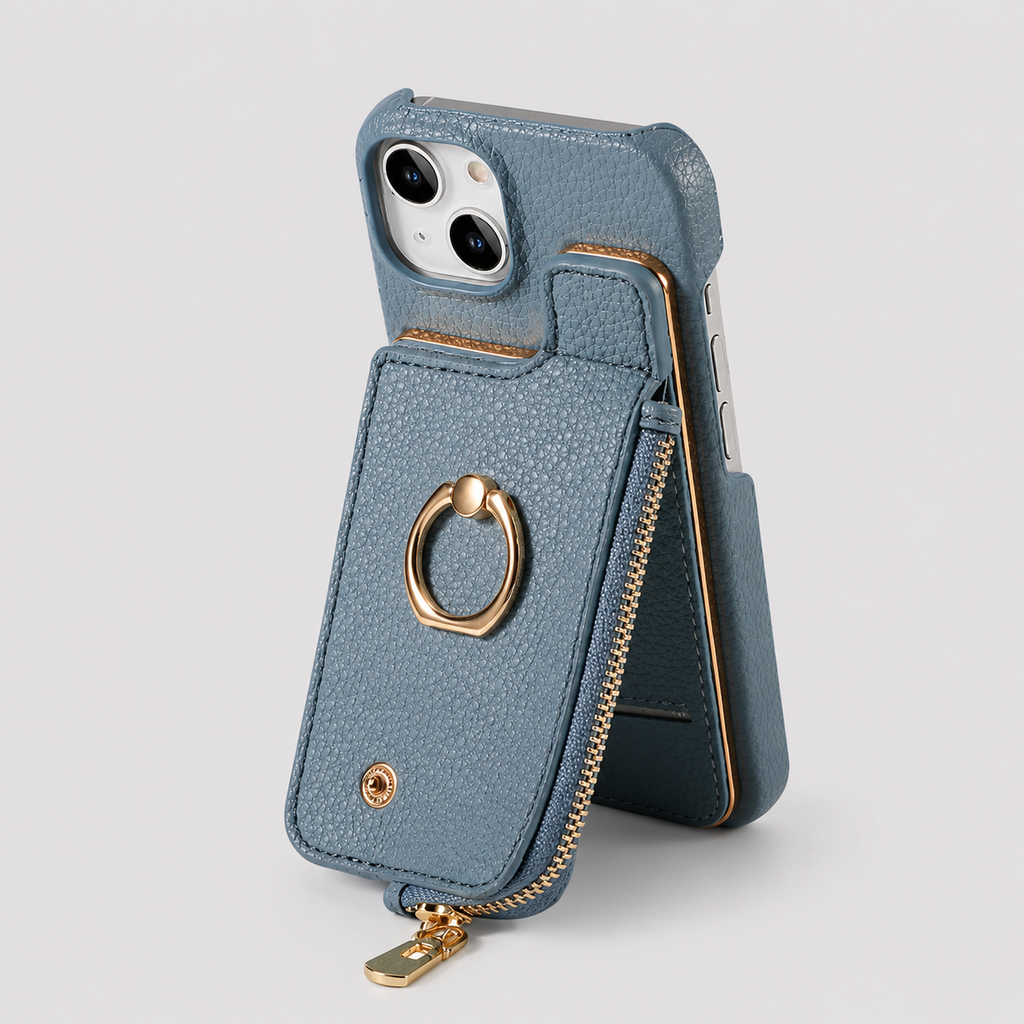 Phone Case : Coque Portefeuille pour iPhone avec Porte-Cartes et Anneau Support dans Vert clair de Marche Lino