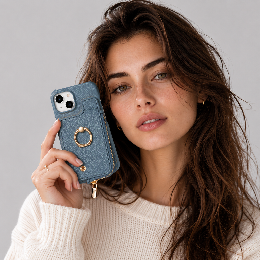 Phone Case : Coque Portefeuille pour iPhone avec Porte-Cartes et Anneau Support dans de Marche Lino