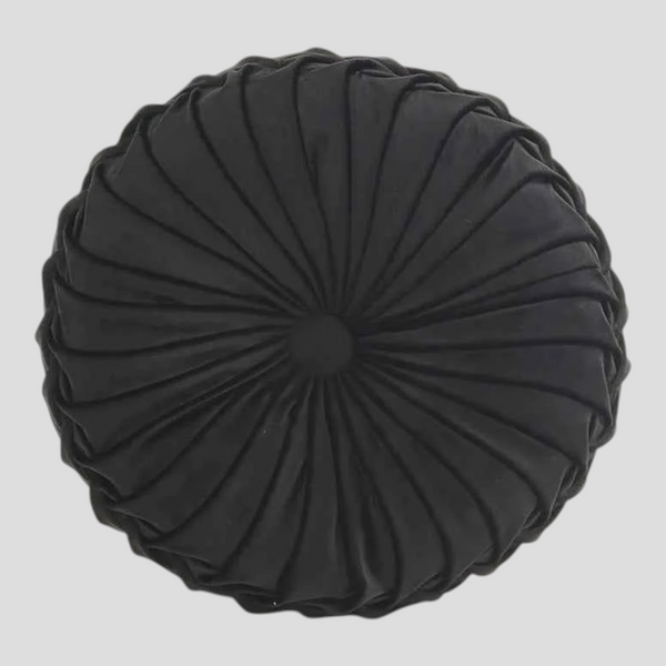 Coussins décoratifs : Coussin Rond Plissé 3D en Velours - 3 Cm dans Noir 35x35CM de Marche Lino
