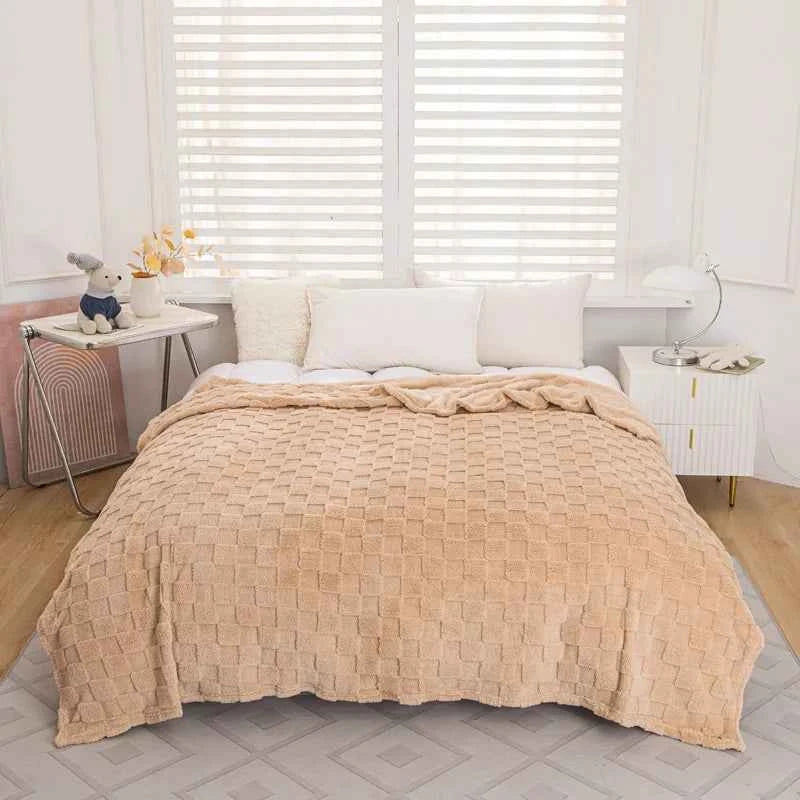 Couverture Douce à Carreaux pour Lit